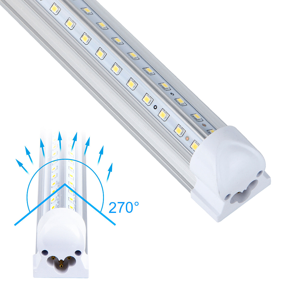 10-Pack 8ft LED Shop Light Fixture - 90W T8 Integrated LED Tube Light -  6500K 12000LM V-Shape Linkable - High Output - Clear Cover - Plug and Play  